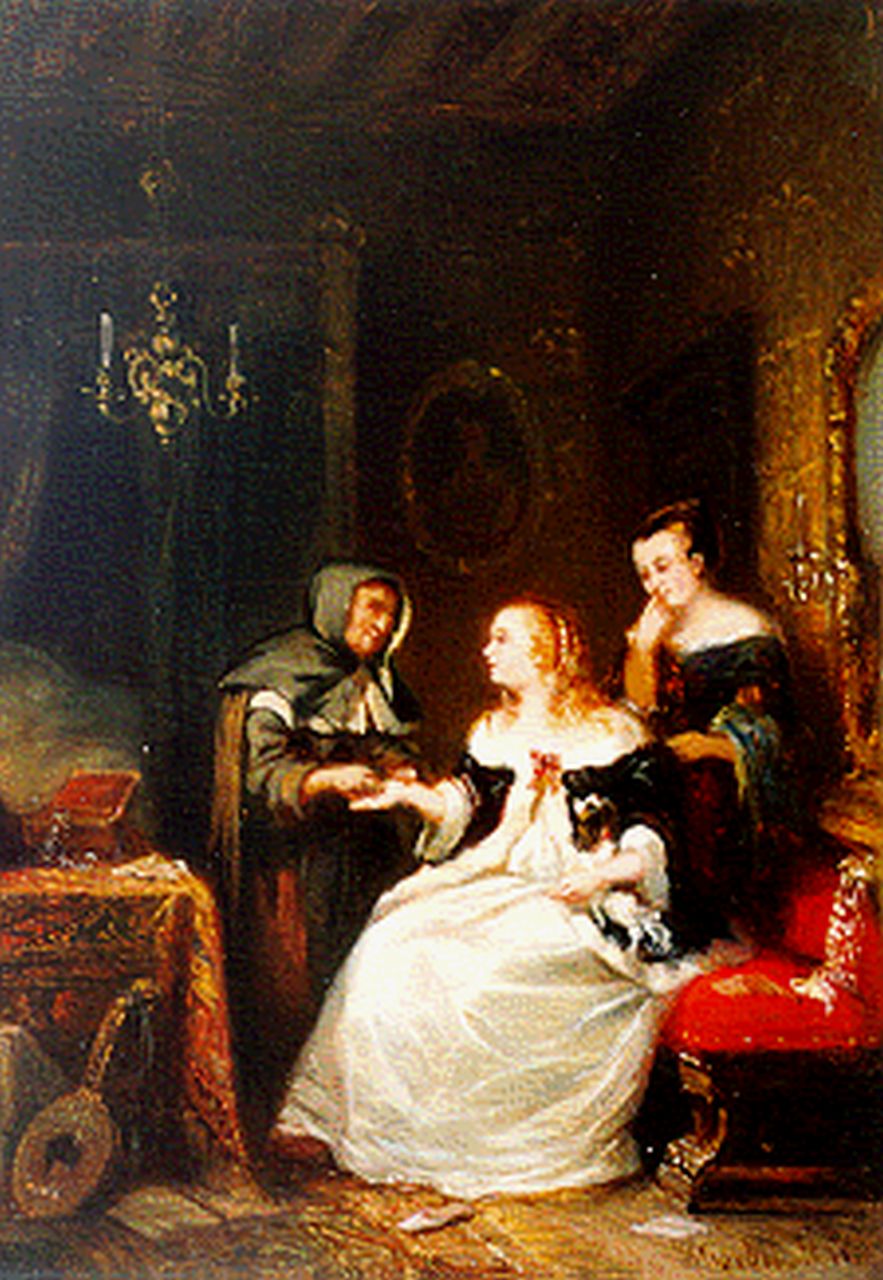 Stroebel J.A.B.  | Johannes Anthonie Balthasar Stroebel, De waarzegster, olieverf op paneel 21,2 x 16,7 cm, gesigneerd rechtsonder en gedateerd '55