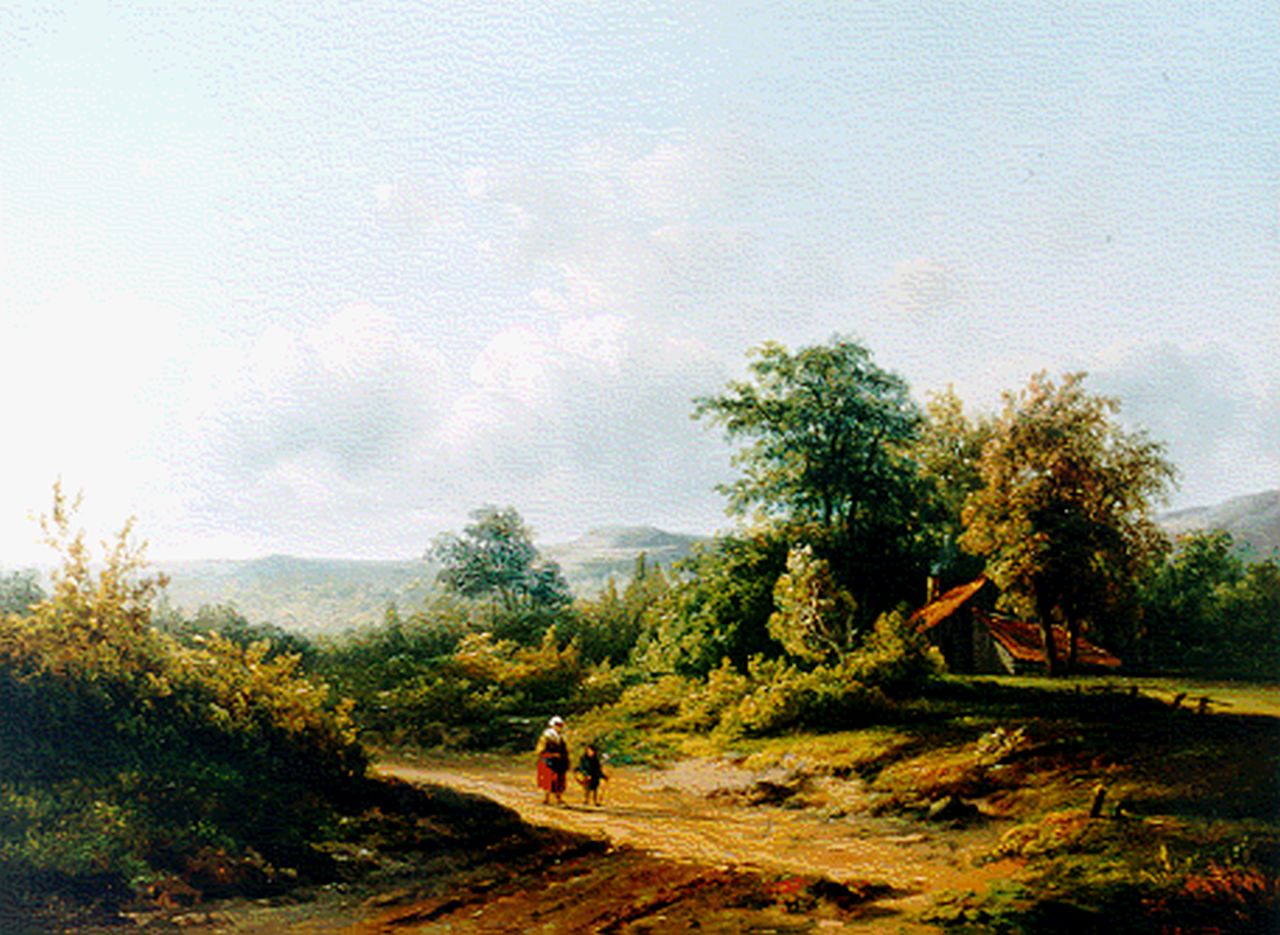 Kruseman van Elten H.D.  | Hendrik Dirk Kruseman van Elten, Wandelaars op een landweg, olieverf op paneel 25,2 x 33,3 cm, gesigneerd rechtsonder mon