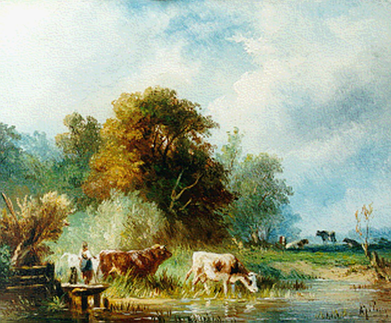 Prooijen A.J. van | Albert Jurardus van Prooijen, Koeien in polderlandschap, olieverf op paneel 13,5 x 16,5 cm, gesigneerd rechtsonder