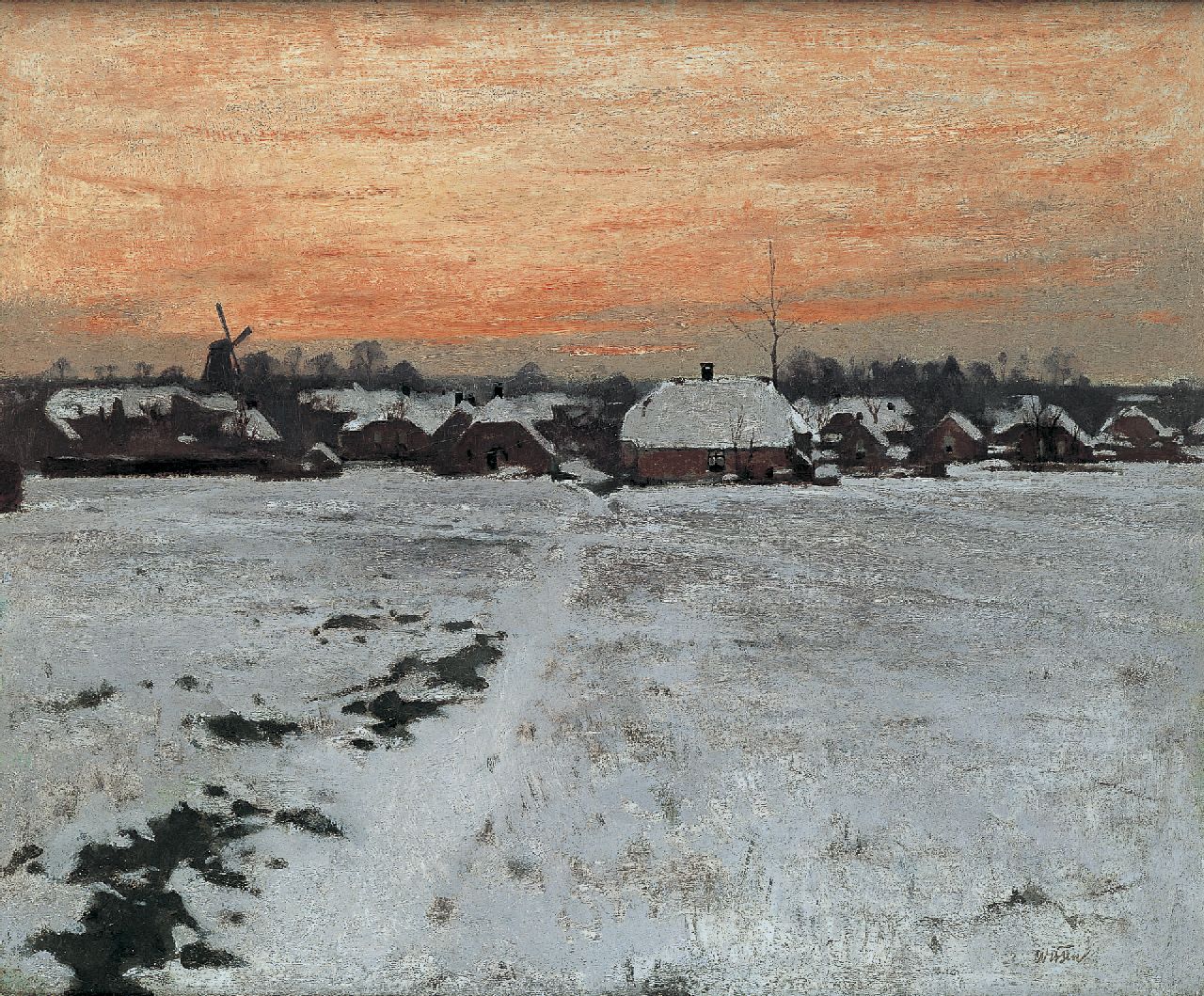 Witsen W.A.  | 'Willem' Arnold Witsen, Winteravond in Ede, olieverf op doek 45,0 x 54,0 cm, gesigneerd rechtsonder en te dateren ca. 1895