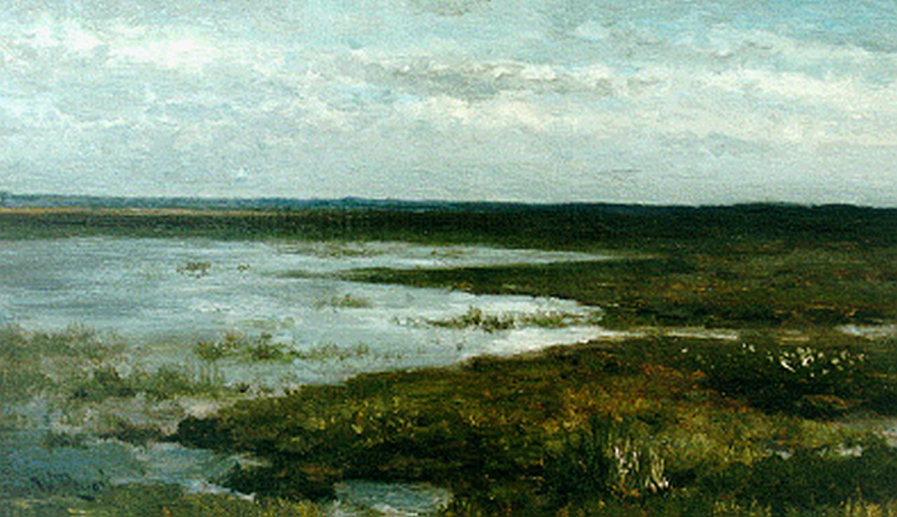 Roelofs W.  | Willem Roelofs, Heidelandschap met ven, olieverf op doek op paneel 24,1 x 41,1 cm, gesigneerd linksonder