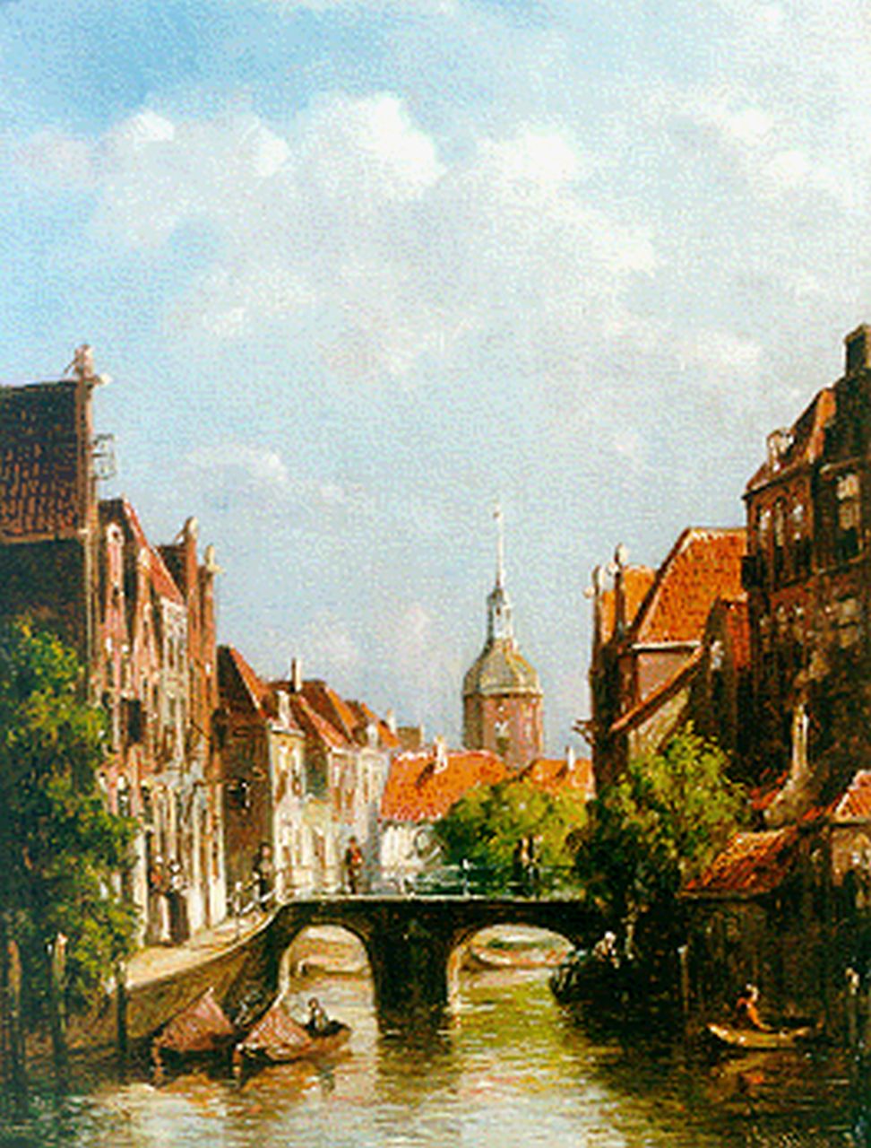 Vertin P.G.  | Petrus Gerardus Vertin, Zomers stadsgezicht in Dordrecht, olieverf op paneel 24,7 x 18,6 cm, gesigneerd rechtsonder en gedateerd 8(?)