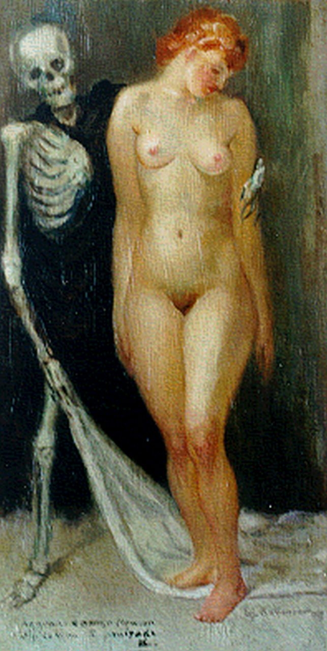 Kaltenbach L.  | Lui Kaltenbach, Dans met de dood, olieverf op paneel 25,6 x 13,2 cm, gesigneerd rechtsonder en gedateerd 1933