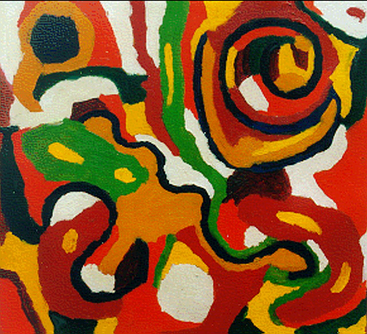 Kagie-Mosterd M. | Margriet 'Grietje' Kagie-Mosterd, Compositie, olieverf op papier 25,0 x 26,5 cm, gesigneerd initialen op passe-partout en gedateerd 1953 Kagie-Mosterd M. | Margriet 'Grietje' Kagie-Mosterd, Compositie, olieverf op papier 25,0 x 26,5 cm, gesigneerd initialen op passe-partout en gedateerd 1953