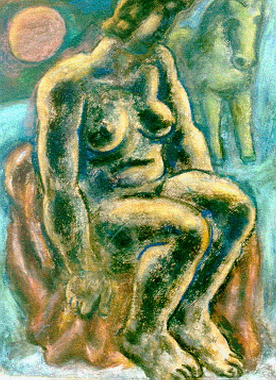 Gestel L.  | Leendert 'Leo' Gestel, Zittende vrouw met paard, pastel op papier 63,0 x 48,0 cm, gesigneerd linksonder en gedateerd '32