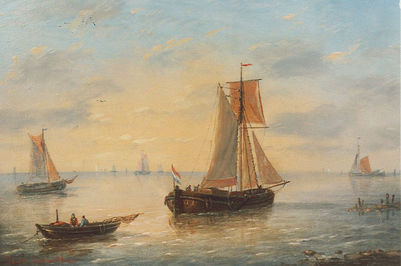 Verboeckhoven C.L.  | Charles Louis Verboeckhoven, Zeilboten op zee, olieverf op paneel 15,7 x 21,1 cm