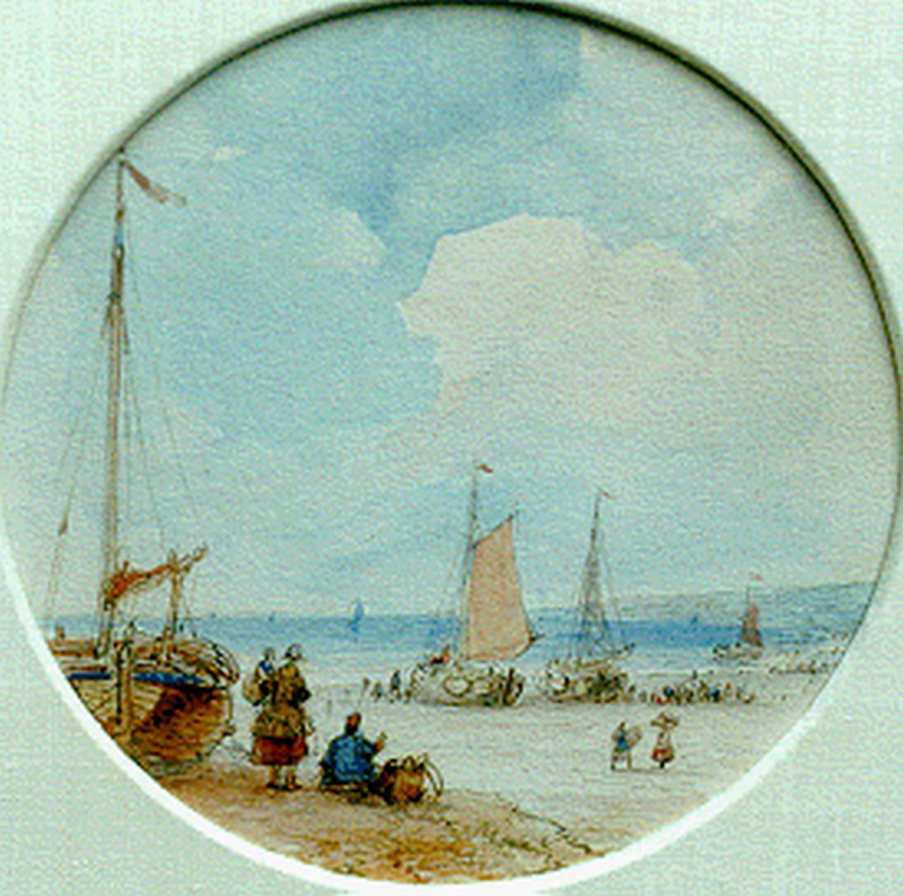 Schelfhout A.  | Andreas Schelfhout, Aankomst van de vloot, potlood en aquarel op papier 11,5 cm