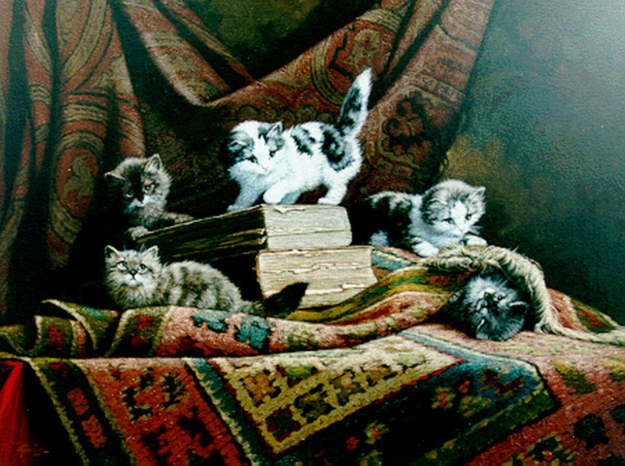 Raaphorst C.  | Cornelis Raaphorst, Vijf jonge katjes, olieverf op doek 59,5 x 79,6 cm, gesigneerd linksonder