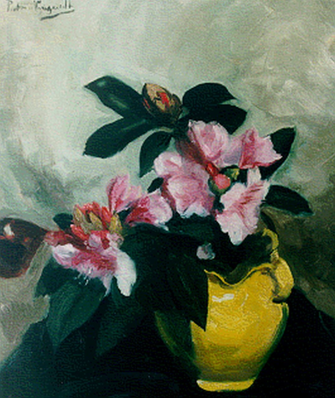 Wijngaerdt P.T. van | Petrus Theodorus 'Piet' van Wijngaerdt, Rododendrons in een vaas, olieverf op doek 79,8 x 67,6 cm, gesigneerd linksboven