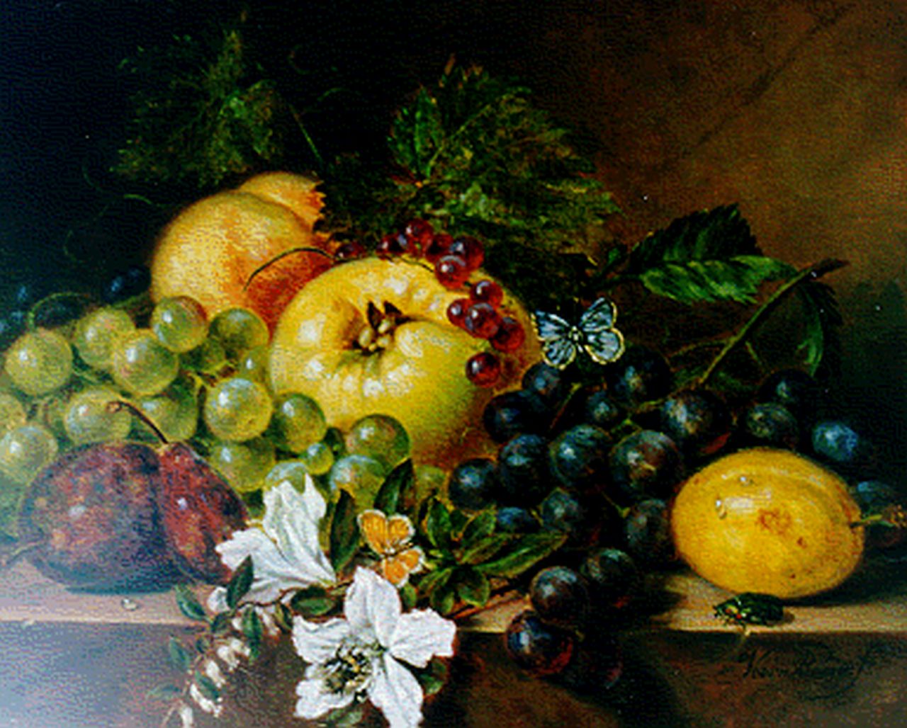 Voorn Boers S.T.  | Sebastiaan Theodorus Voorn Boers, Stilleven met fruit, olieverf op paneel 23,6 x 30,0 cm, gesigneerd rechtsonder