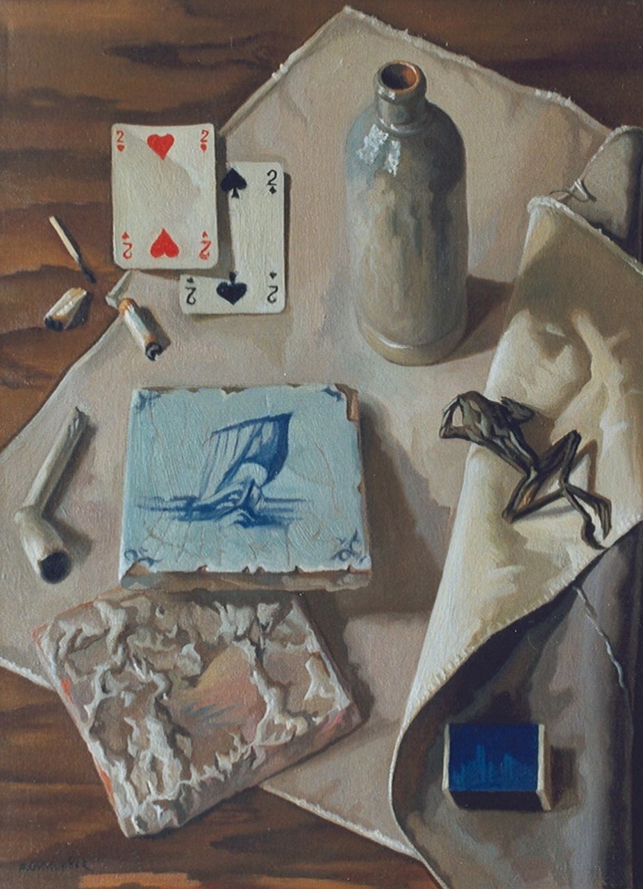 Knupker A.G.  | Albertus Gerardus 'Ab' Knupker, Stilleven met kikker, olieverf op doek 40,0 x 30,2 cm, gesigneerd linksonder