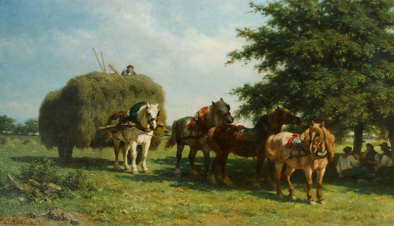 Nakken W.K.  | Willem Karel 'W.C.' Nakken, Paarden voor de hooiwagen, olieverf op doek 60,0 x 102,5 cm, gesigneerd linksonder