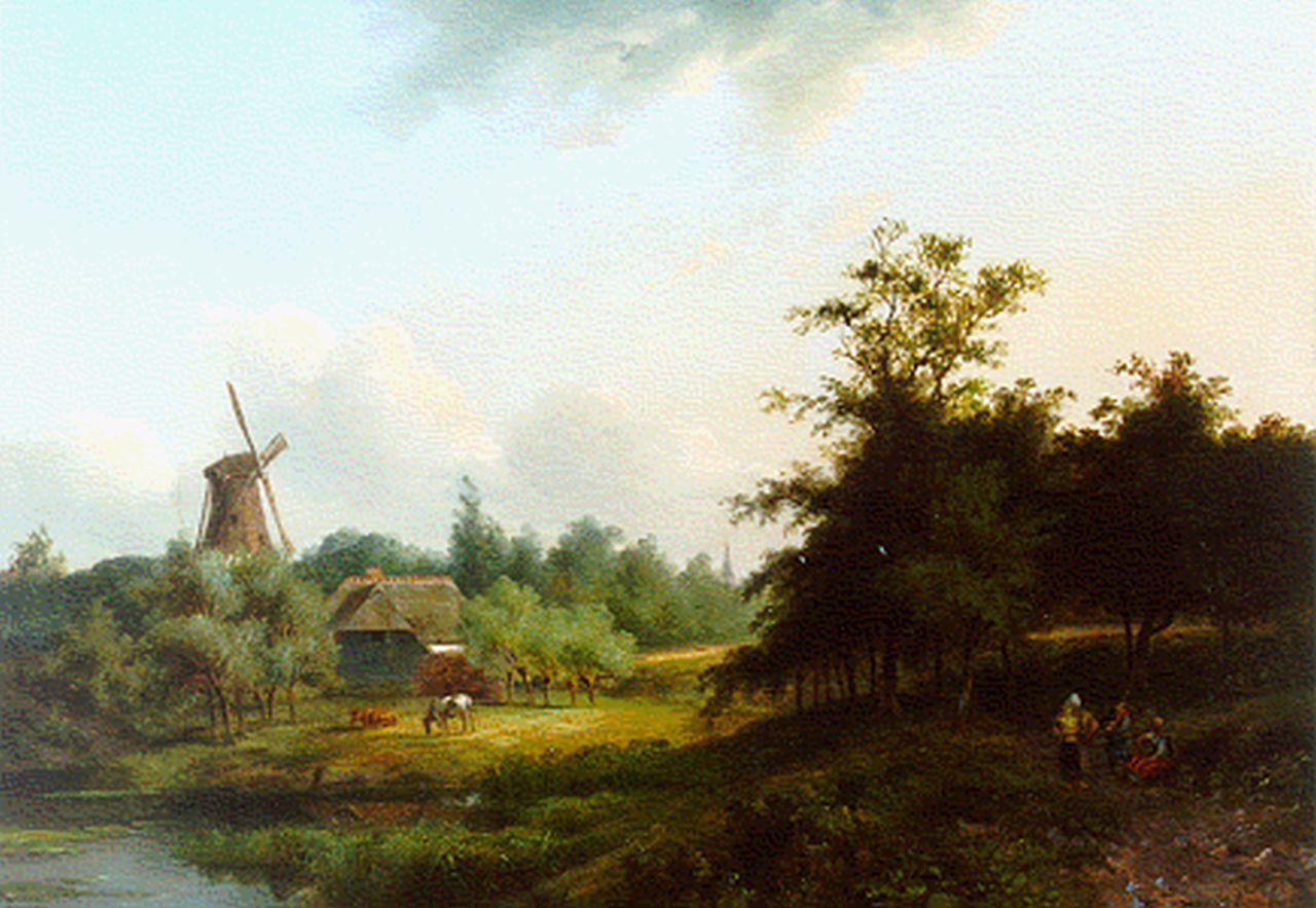 Straaten B. van | Bruno van Straaten, Zomerlandschap met molen (pendant), olieverf op paneel 37,3 x 51,8 cm, gesigneerd rechtsonder