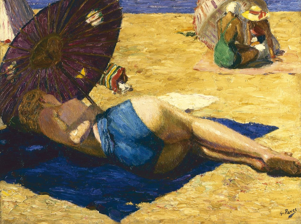 Pavec G.  | Georges Pavec, Premier Bain de Soleil, olieverf op doek 49,2 x 64,7 cm, gesigneerd rechtsonder