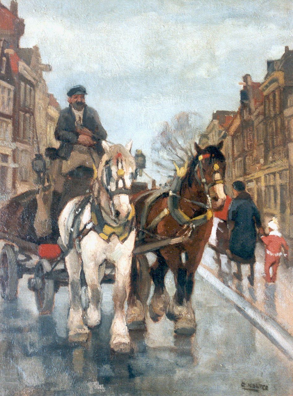 Noltee B.C.  | Bernardus Cornelis 'Cor' Noltee, Paard en wagen in een straatje, olieverf op doek 65,2 x 48,5 cm, gesigneerd rechtsonder