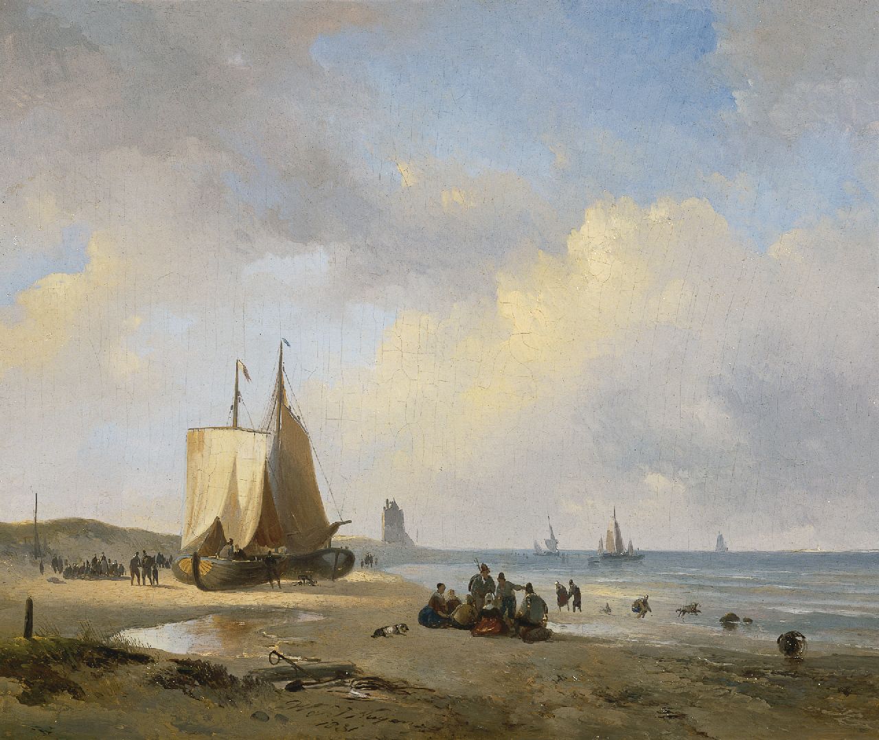 Nuijen W.J.J.  | Wijnandus Johannes Josephus 'Wijnand' Nuijen, Strandgezicht bij Scheveningen, olieverf op paneel 28,0 x 32,5 cm, gedateerd 1831