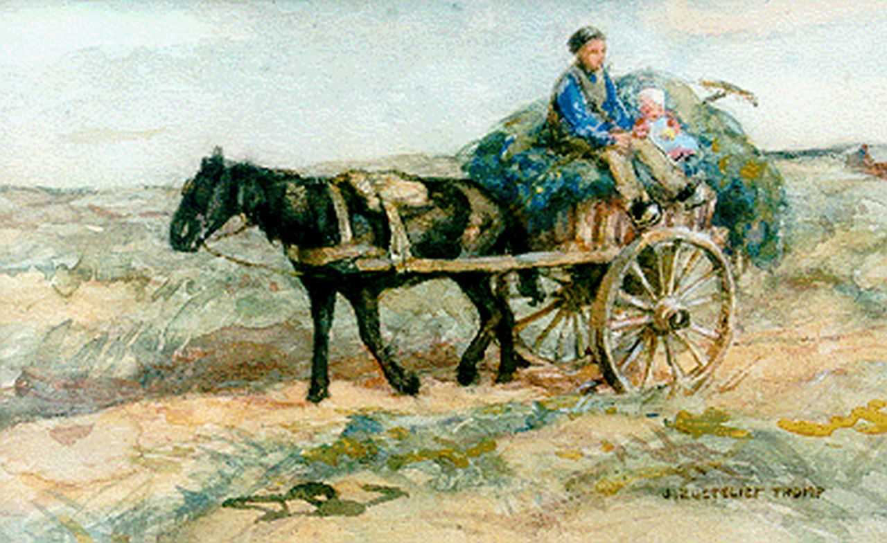 Zoetelief Tromp J.  | Johannes 'Jan' Zoetelief Tromp, Vader en kind op de hooiwagen, aquarel op papier 16,8 x 26,3 cm, gesigneerd rechtsonder