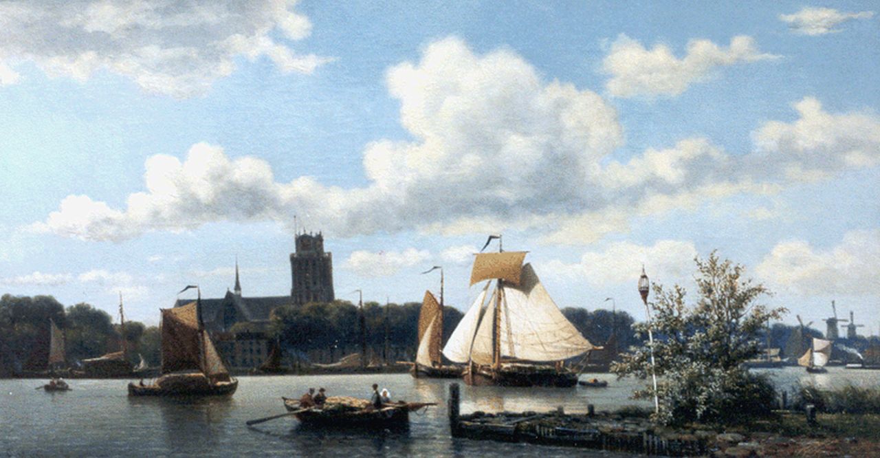 Koster E.  | Everhardus Koster, Gezicht op de Merwede bij Dordrecht, olieverf op doek 55,4 x 100,7 cm, gesigneerd linksonder