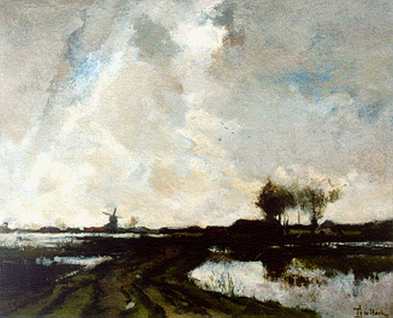 Bock T.E.A. de | Théophile Emile Achille de Bock, Polderlandschap, olieverf op doek 37,0 x 45,7 cm, gesigneerd rechtsonder