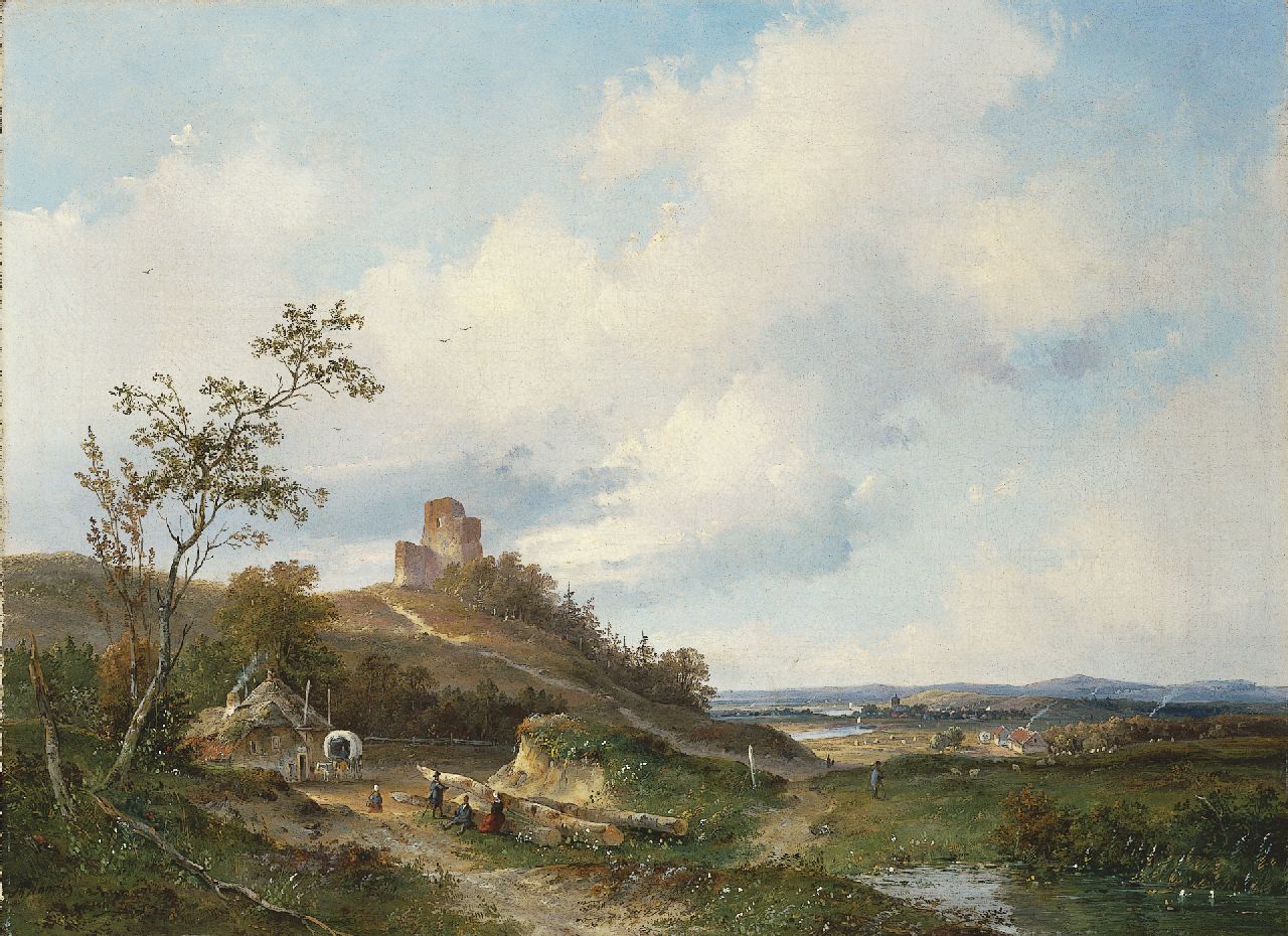 Hans J.G.  | Josephus Gerardus Hans, Panoramisch landschap met ruïne, olieverf op doek 51,2 x 69,0 cm, gesigneerd linksonder en gedateerd '49