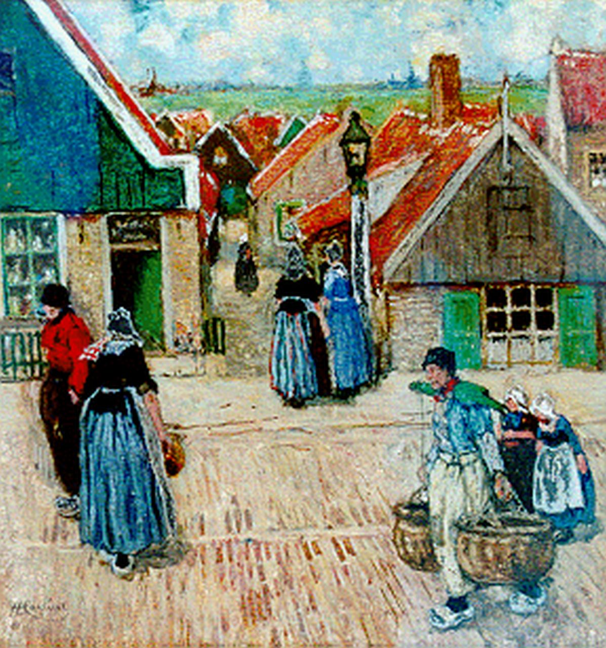 Cassiers H.P.E.V.  | Henricus Paulus Emilius Victor 'Henri' Cassiers, De dijk in Volendam, gouache op papier 25,0 x 25,0 cm, gesigneerd linksonder