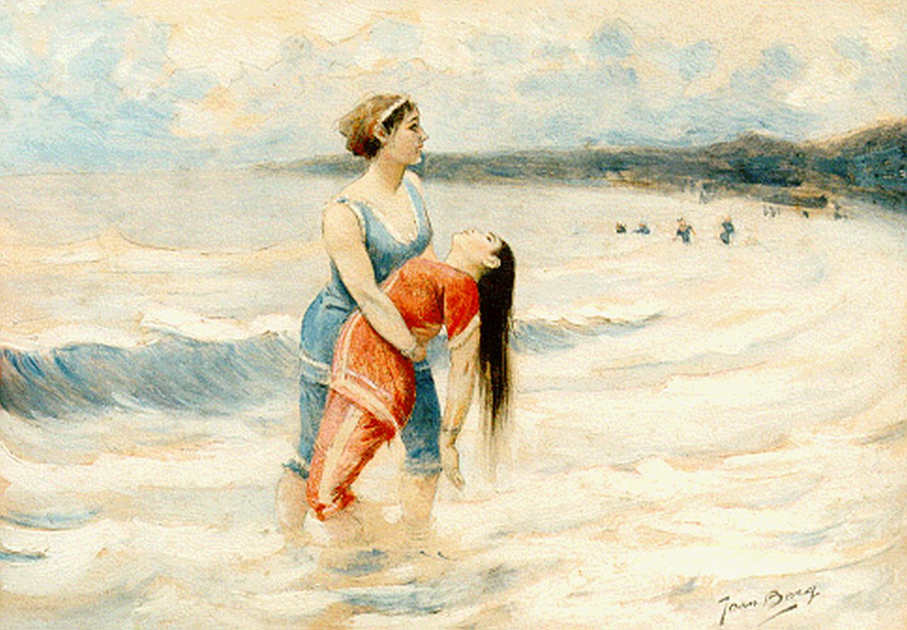 Berg J.F.  | 'Joan' Frans Berg, Opvissen van de drenkeling, olieverf op paneel 17,0 x 23,3 cm, gesigneerd rechtsonder