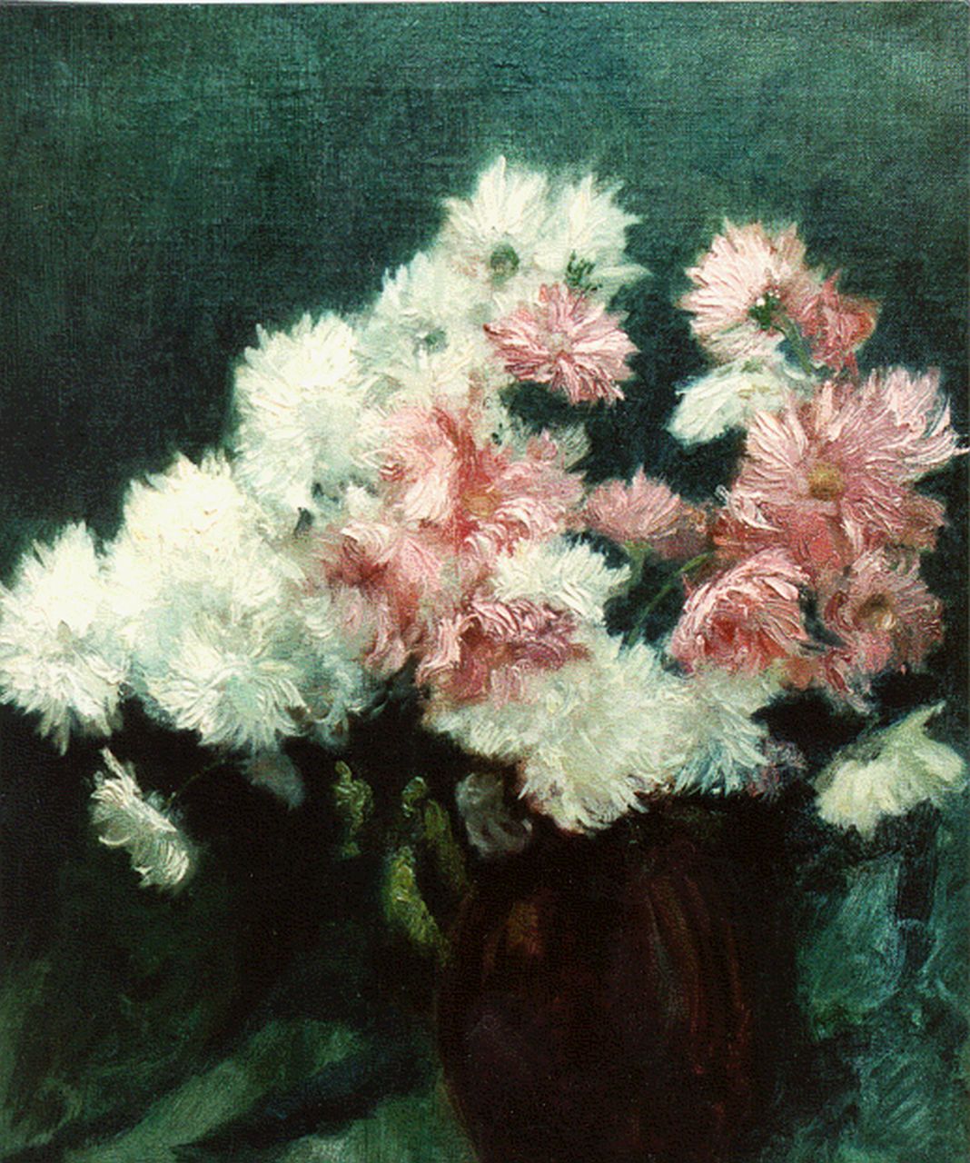 Windt (Toegeschreven aan) Ch. van der | Chris van der Windt (Toegeschreven aan), Witte en roze bloemen in een vaas, olieverf op doek 54,2 x 41,4 cm