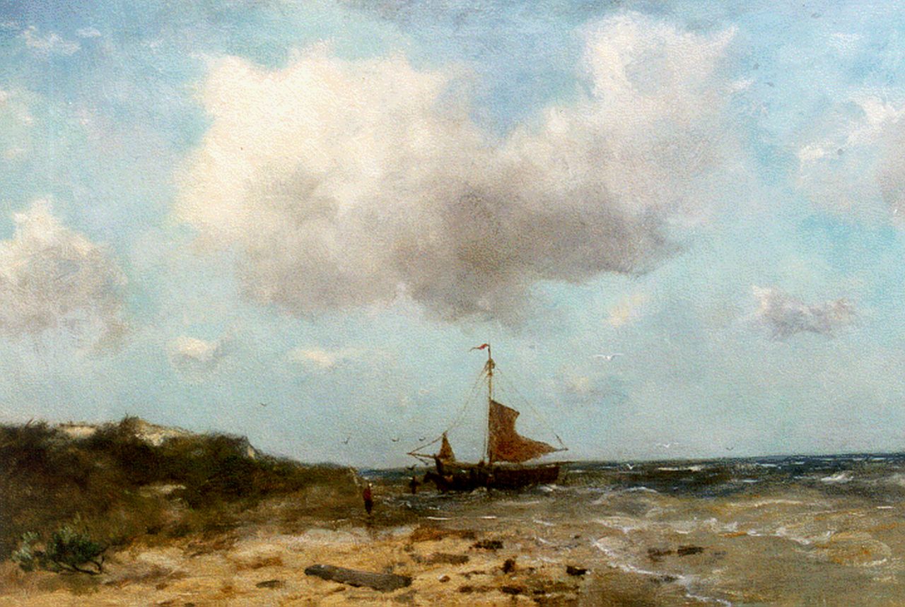Scherrewitz J.F.C.  | Johan Frederik Cornelis Scherrewitz, Afgemeerde bom op het strand, olieverf op doek 36,0 x 51,0 cm, gesigneerd linksonder