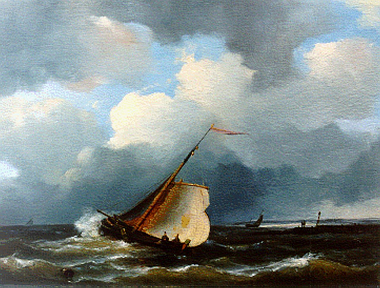 Hilleveld A.D.  | Adrianus David Hilleveld, Zeilschepen voor de kust, olieverf op paneel 17,8 x 24,0 cm, gesigneerd rechtsonder met initialen