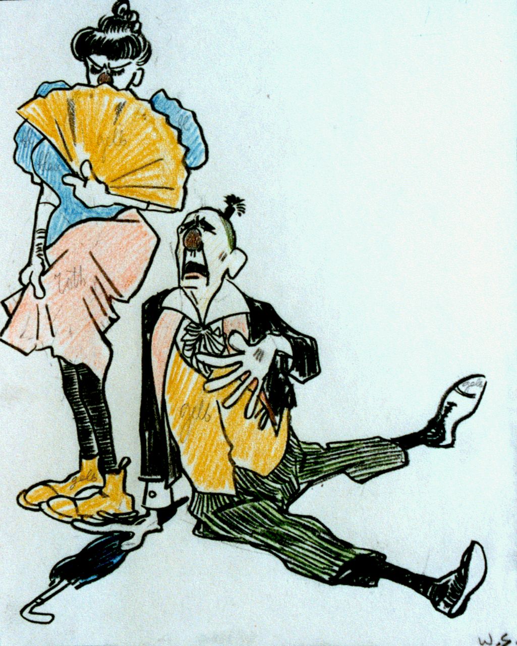 Sluiter J.W.  | Jan Willem 'Willy' Sluiter, Circusfiguren, krijt op papier 23,0 x 18,5 cm, gesigneerd rechtsonder met initialen