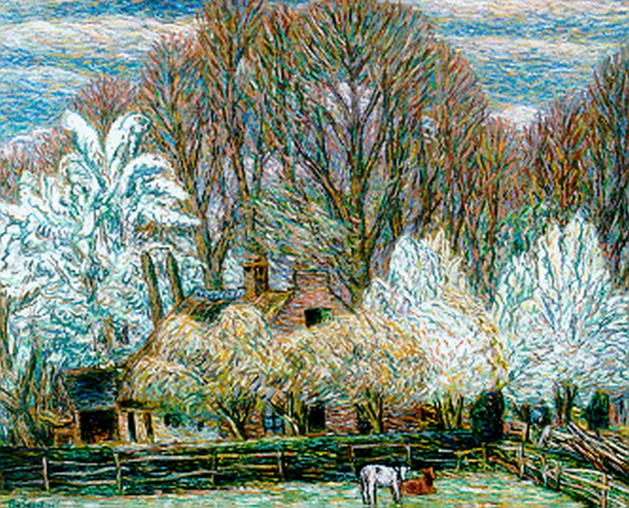Gestel L.  | Leendert 'Leo' Gestel, Voorjaar: boerderij te Eemnes, pastel op papier 61,0 x 76,5 cm, gesigneerd linksonder en gedateerd '39
