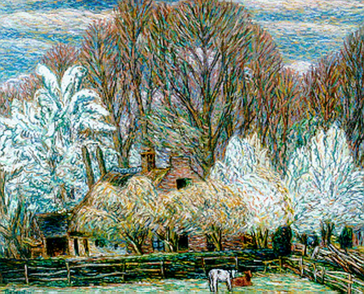 Gestel L. | Leendert 'Leo' Gestel, Voorjaar: boerderij te Eemnes, pastel op papier 61,0 x 76,5 cm, gesigneerd linksonder en gedateerd '39 Gestel L. | Leendert 'Leo' Gestel, Voorjaar: boerderij te Eemnes, pastel op papier 61,0 x 76,5 cm, gesigneerd linksonder en gedateerd '39