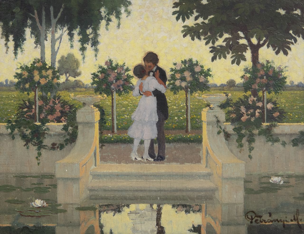 Nikolaus Petranyi | De Franse kus (niet te koop), olieverf op paneel, 18,0 x 23,0 cm, gesigneerd r.o. en gedateerd 1917