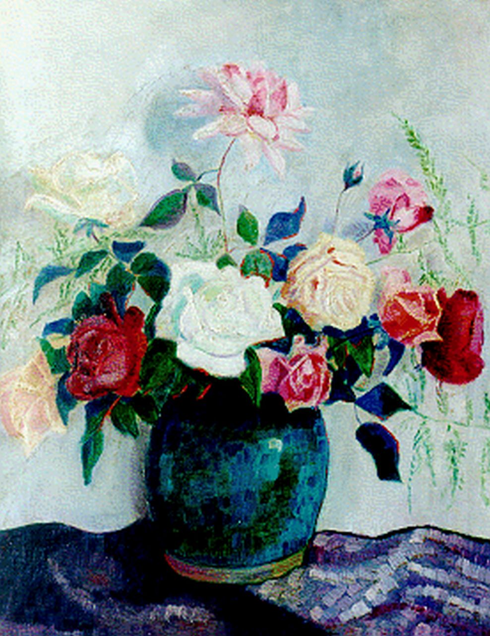 Wiegers J.  | Jan Wiegers, Stilleven met rozen, olieverf op doek 65,4 x 51,5 cm, gesigneerd rechtsonder