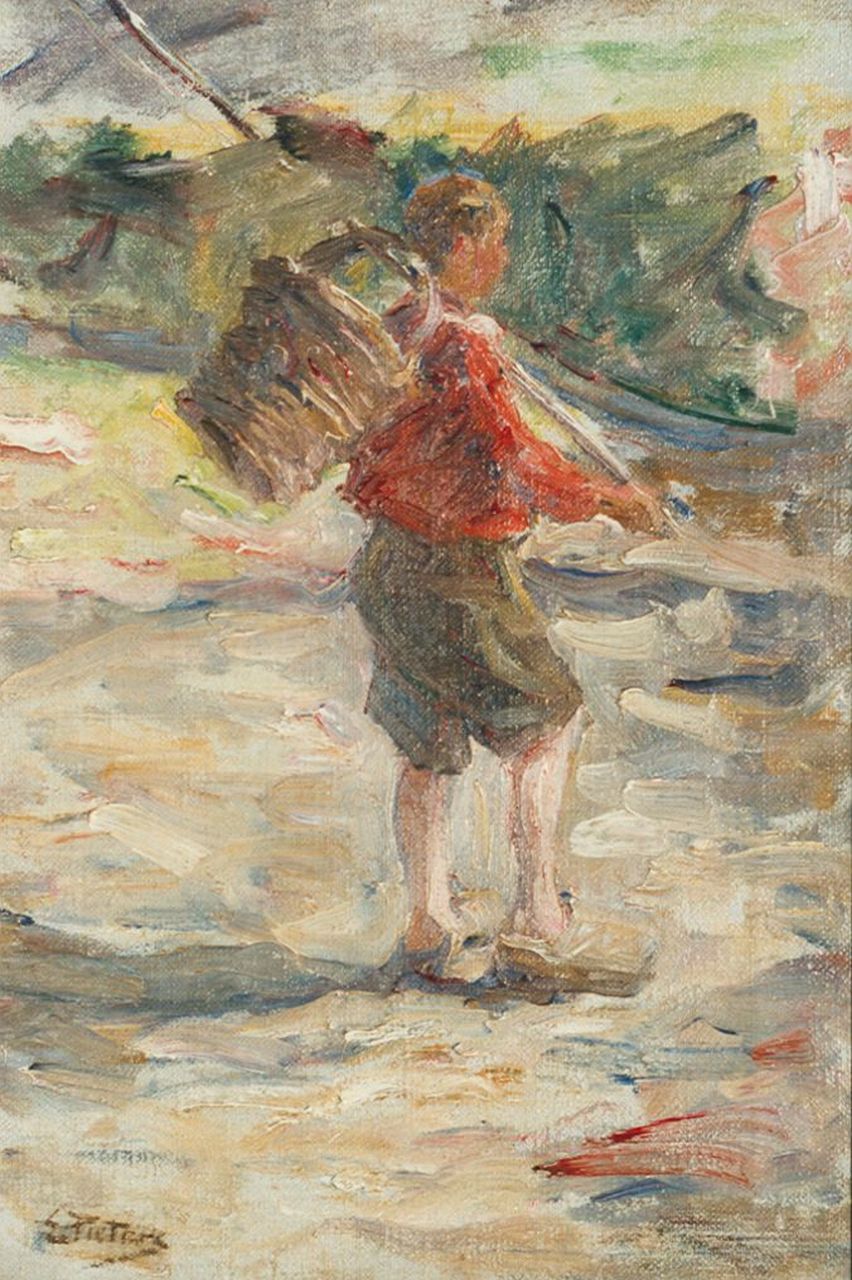 Pieters E.  | Evert Pieters, Wandelende jongeling, olieverf op doek 45,5 x 30,3 cm, gesigneerd linksonder