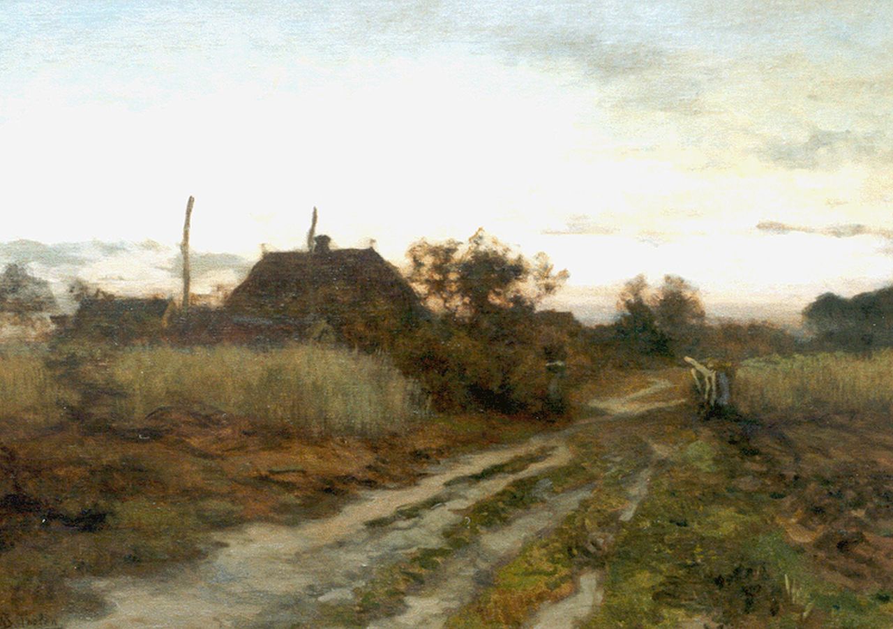 Tholen W.B.  | Willem Bastiaan Tholen, Avondstemming bij een boerderij, olieverf op doek op paneel 45,0 x 62,5 cm, gesigneerd linksonder