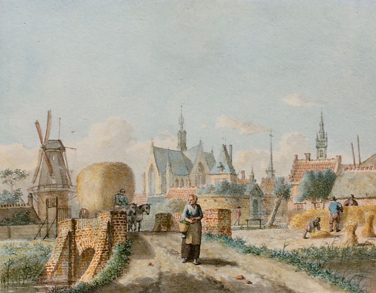 Prins J.H.  | dr. Johannes Huibert Prins, Het binnenhalen van het hooi, aquarel op papier 8,5 x 10,1 cm, gesigneerd achterzijde en gedateerd 1791