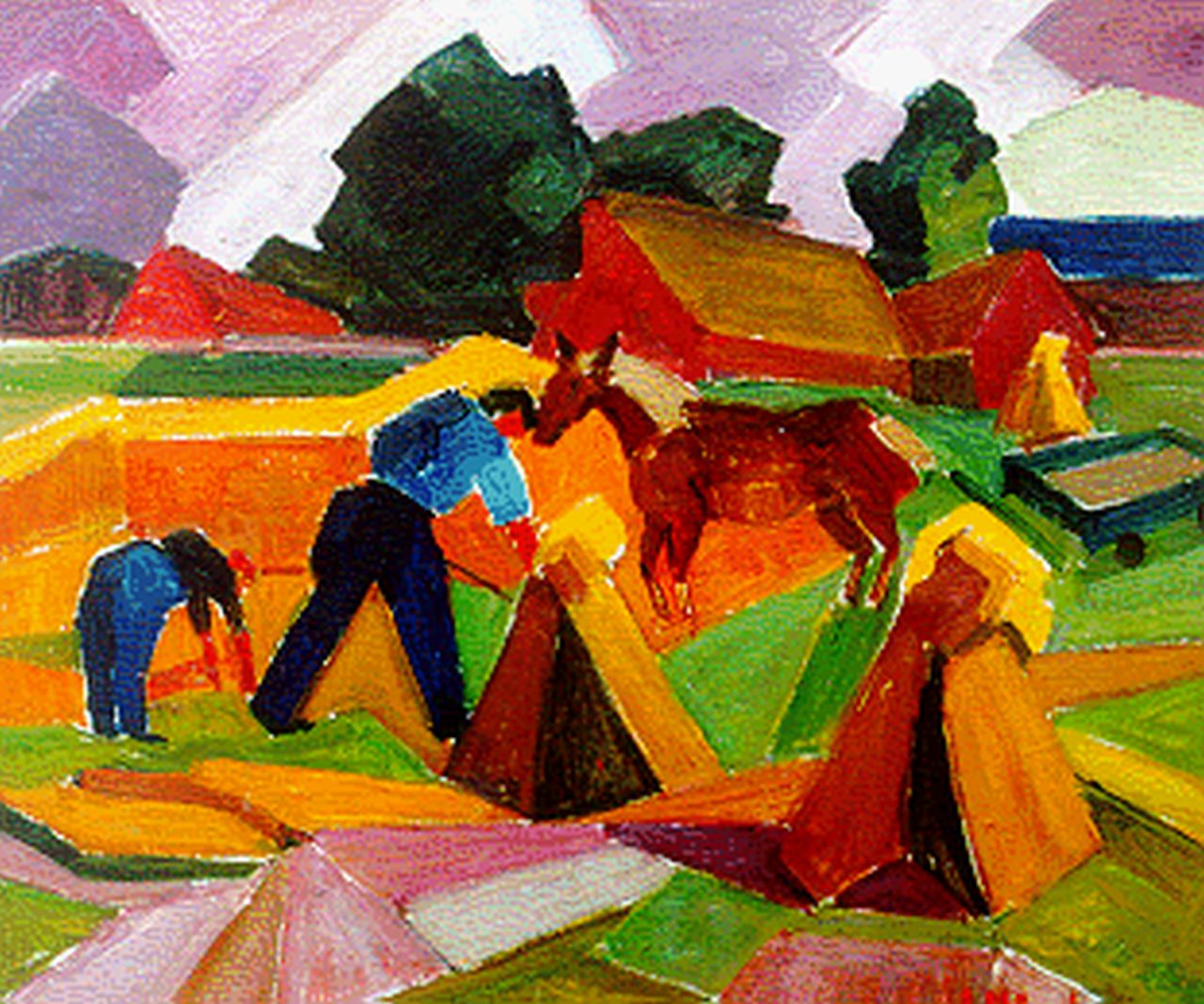 Braakensiek-Dekker A.M.  | Anna Maria Braakensiek-Dekker, Boerenarbeiders in het veld, olieverf op doek 50,5 x 60,8 cm, gesigneerd rechtsonder
