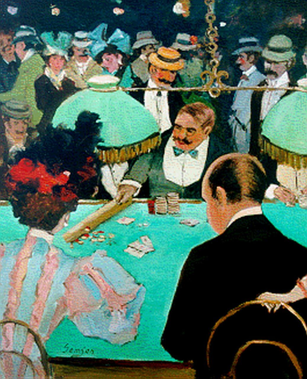 Gustave Samson | In het casino, olieverf op doek, 60,8 x 50,9 cm, gesigneerd l.o.