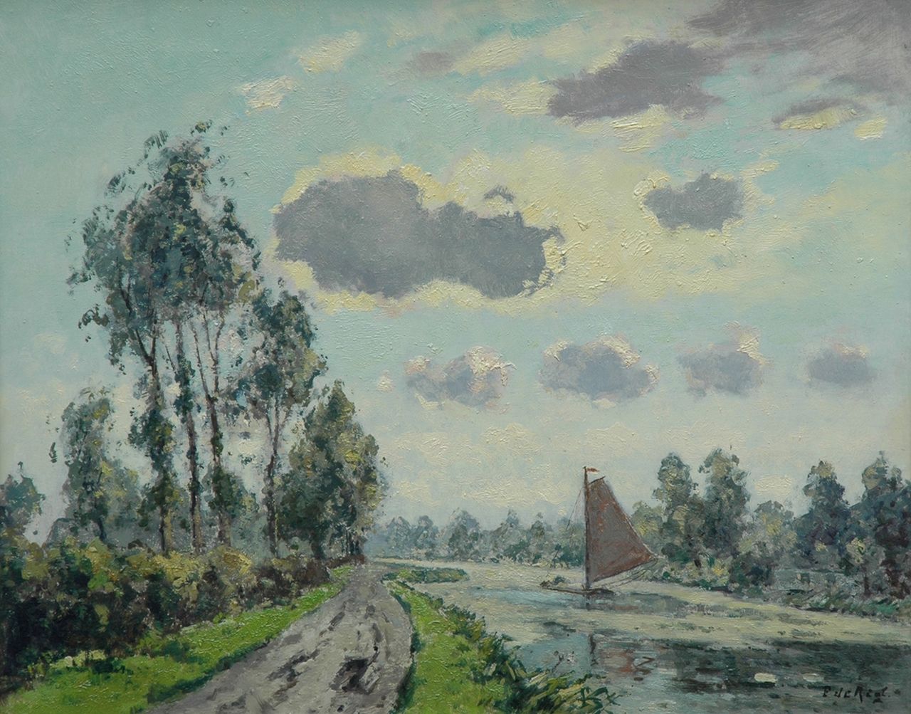 Regt P. de | Pieter 'Piet' de Regt, Langs de Vliet bij Voorschoten, olieverf op doek 40,3 x 50,5 cm, gesigneerd rechtsonder
