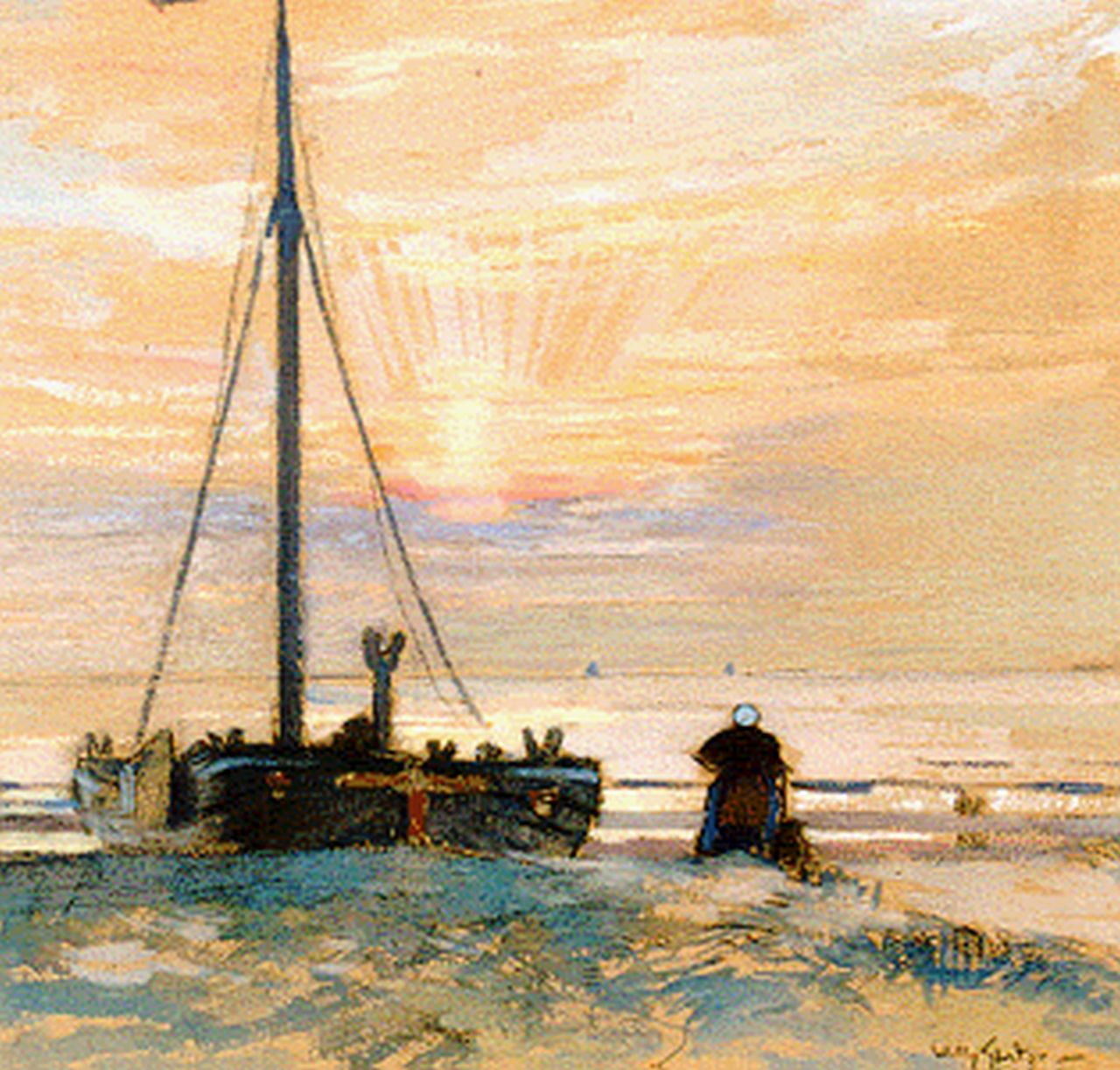 Sluiter J.W.  | Jan Willem 'Willy' Sluiter, Bom op het strand, zwart krijt en aquarel op papier 29,5 x 37,0 cm, gesigneerd rechtsonder