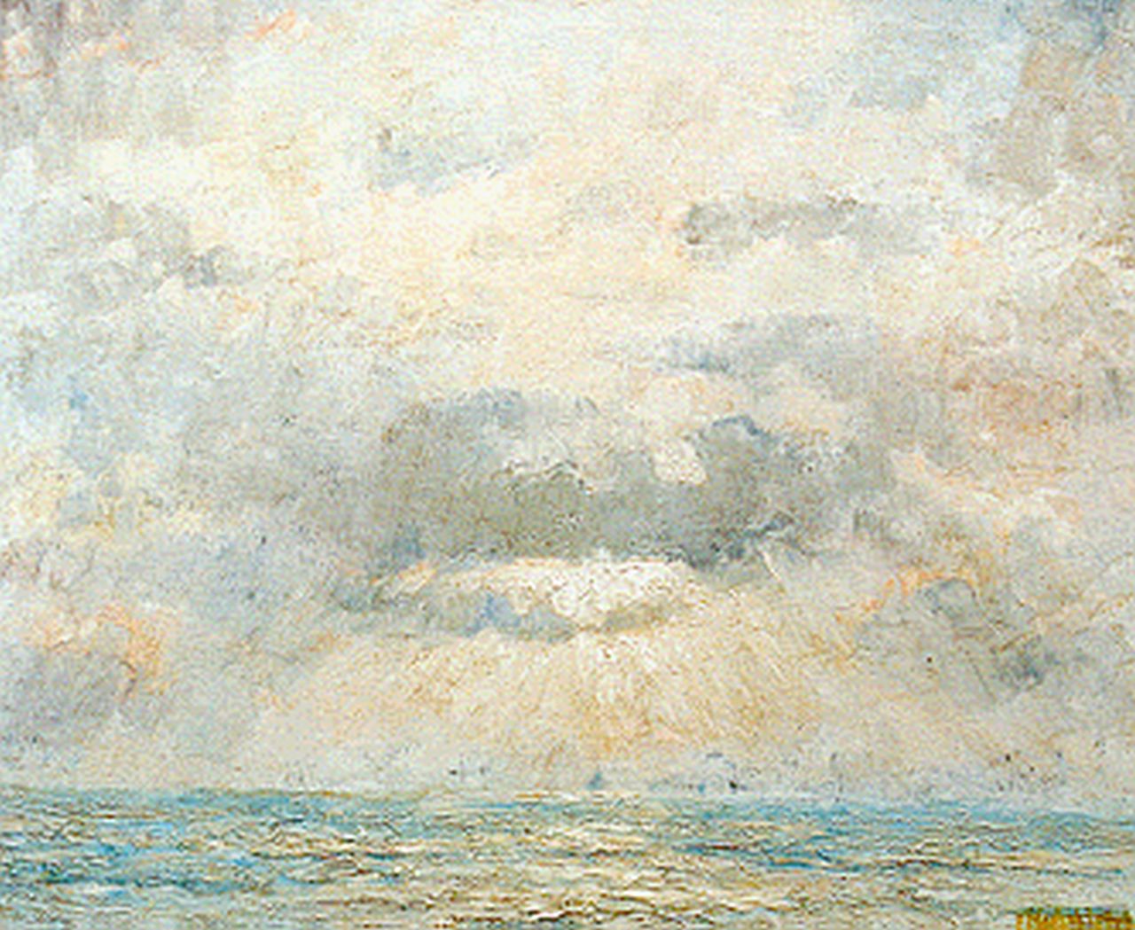 Mansvelt Beck P.E.A.  | Pieter Engelbertus Adrianus Mansvelt Beck, Avondlucht boven zee, olieverf op doek 70,4 x 84,5 cm, gesigneerd rechtsonder