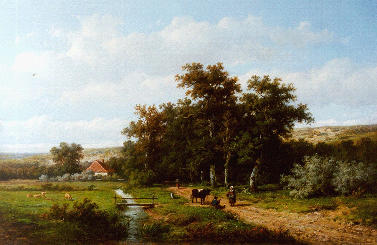 Wijngaerdt A.J. van | Anthonie Jacobus van Wijngaerdt, Landvolk op een pad, olieverf op paneel 24,0 x 37,2 cm, gesigneerd rechtsonder