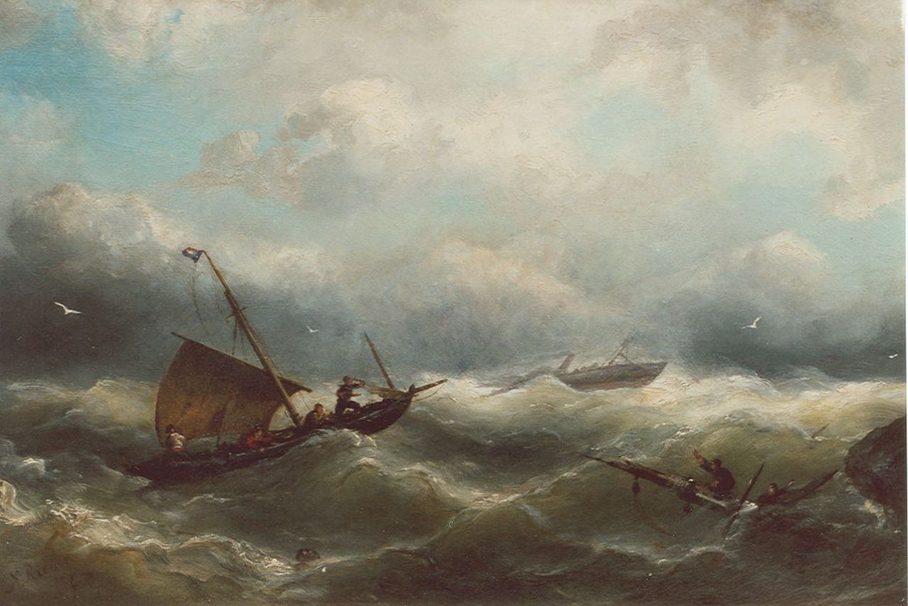Riegen N.  | Nicolaas Riegen, Storm op zee, olieverf op doek 29,8 x 46,8 cm, gesigneerd linksonder