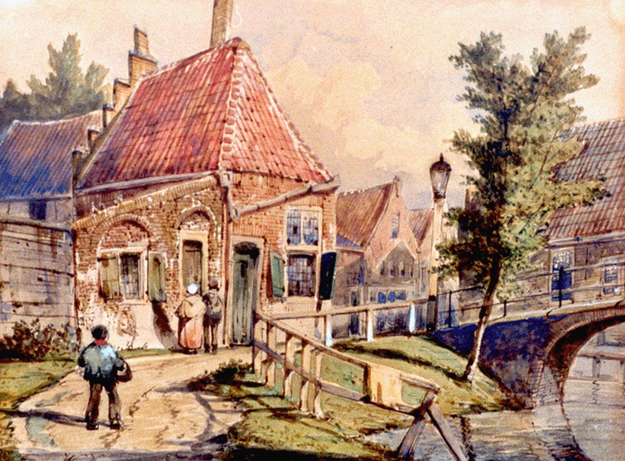 Koekkoek W.  | Willem Koekkoek, Staaleversgracht, Enkhuizen, aquarel op papier 21,5 x 28,4 cm, gesigneerd linksonder met initialen