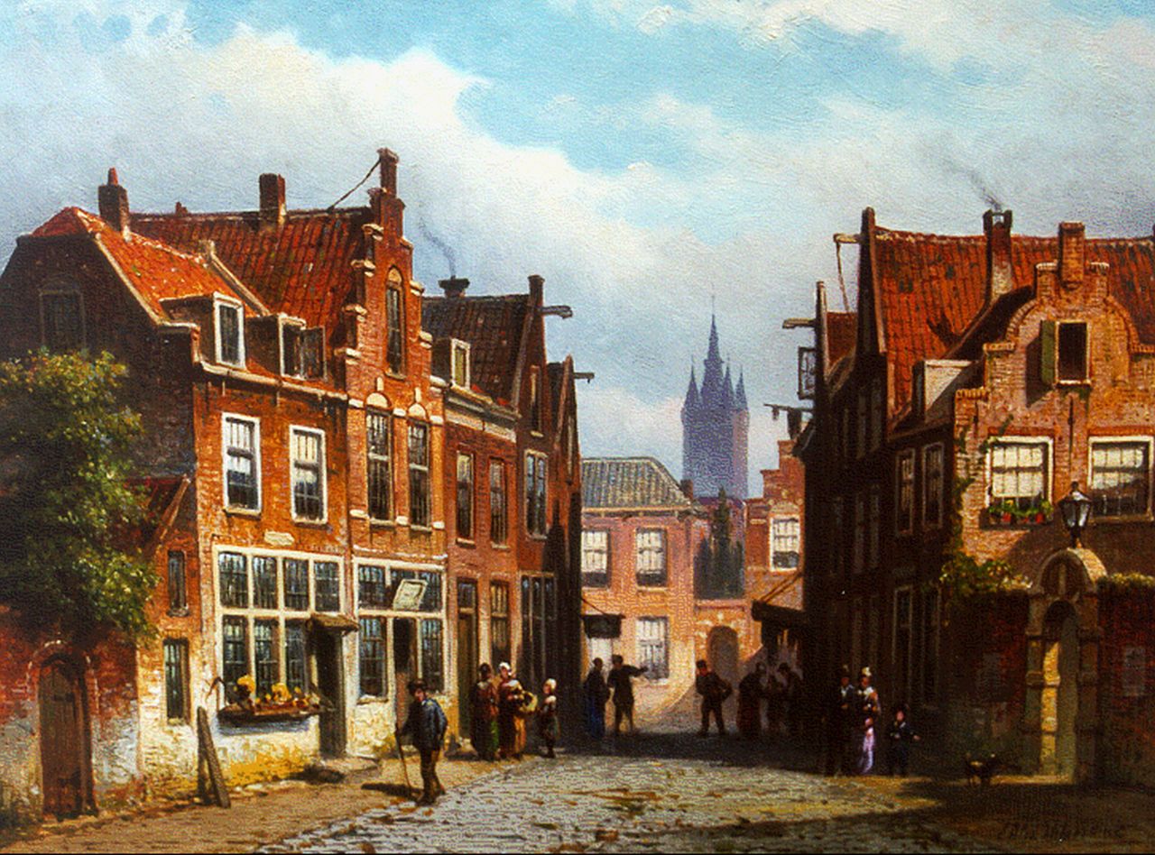 Hilverdink E.A.  | Eduard Alexander Hilverdink, Straatje in Delft, olieverf op paneel 23,9 x 32,0 cm, gesigneerd rechtsonder
