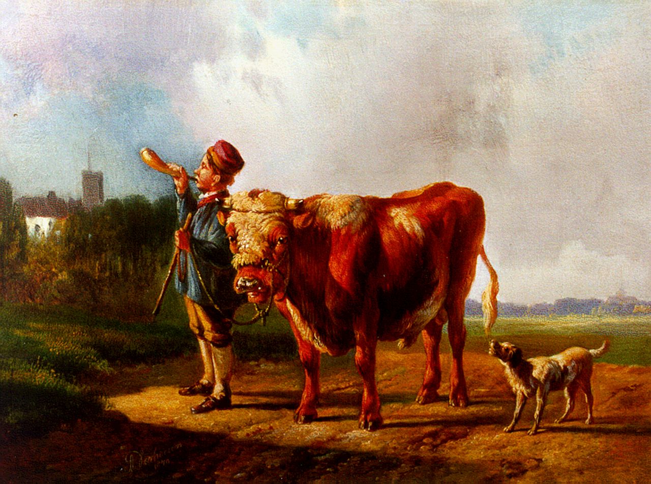 Verhoesen A.  | Albertus Verhoesen, De kleine herder, olieverf op paneel 17,9 x 23,0 cm, gesigneerd linksonder en gedateerd 1870