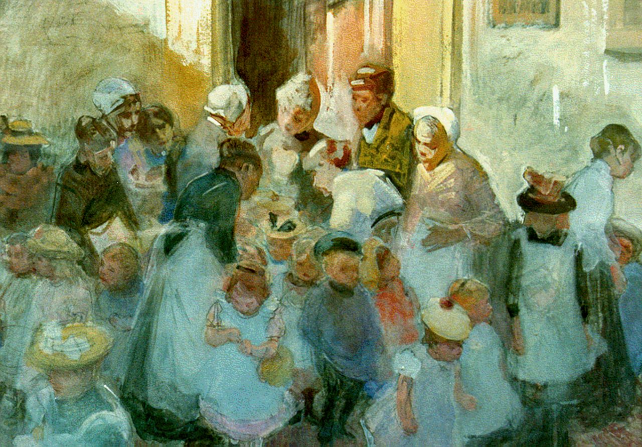 Rink P.Ph.  | Paulus Philippus 'Paul' Rink, De kleuterklas gaat uit, aquarel op papier 35,0 x 44,5 cm, gesigneerd rechtsonder