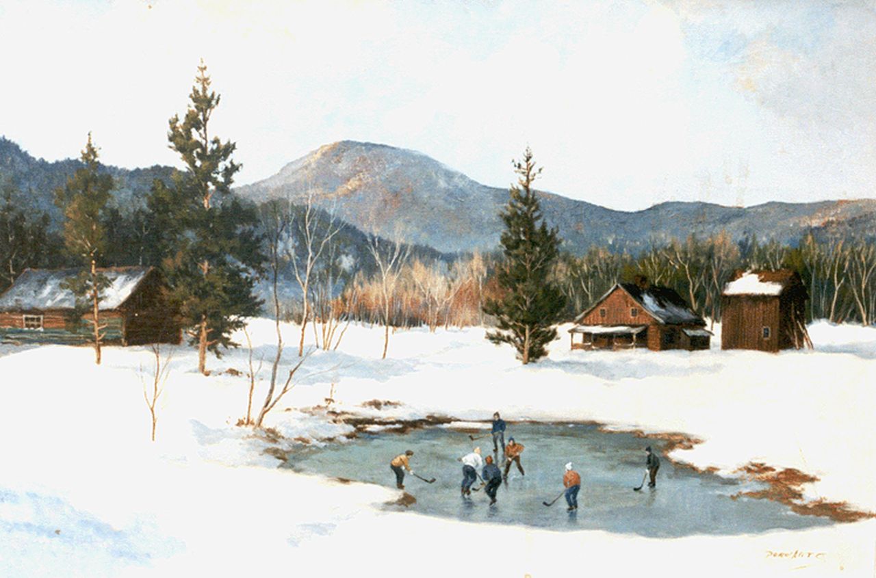 Arts T.J.  | Theodorus Johannes 'Dorus' Arts, Jonge ijshockeyers in St. Margarets, Canada, olieverf op doek 51,3 x 76,5 cm, gesigneerd rechtsonder