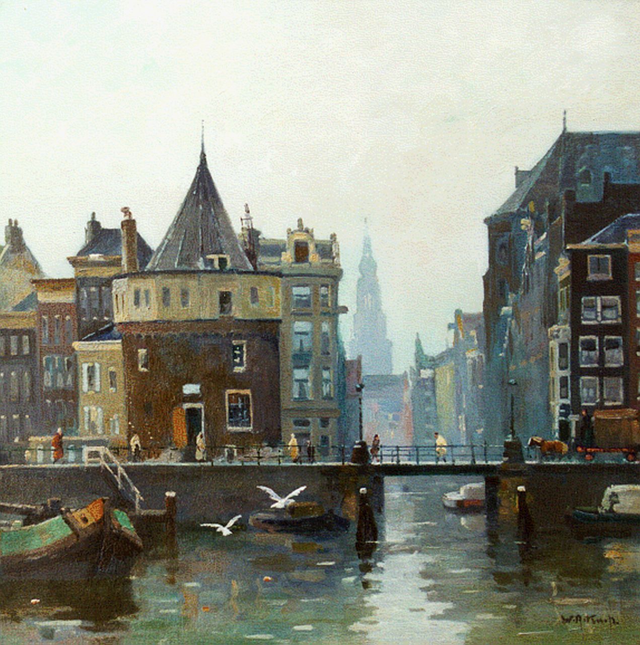 Knip W.A.  | 'Willem' Alexander Knip, Bij de Schreierstoren, Amsterdam, olieverf op doek 50,0 x 50,3 cm, gesigneerd rechtsonder